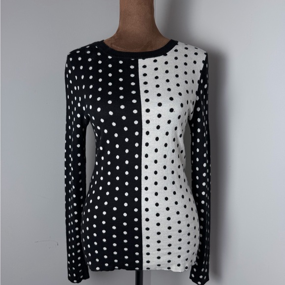 Saks Fifth Avenue Tops - Saks Fifth Avenue Black and White Polka Dot Long Sleeve Top Silk Cashmere